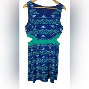 As U Wish Cutout Print Dress Aztec southwest side cutout blue green print